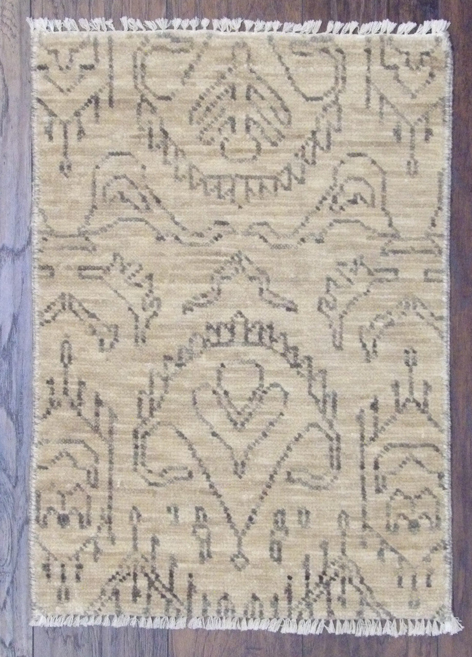 Ikat Oushak Natural Dye Wash hand-knotted wool rug in Beige, full view
