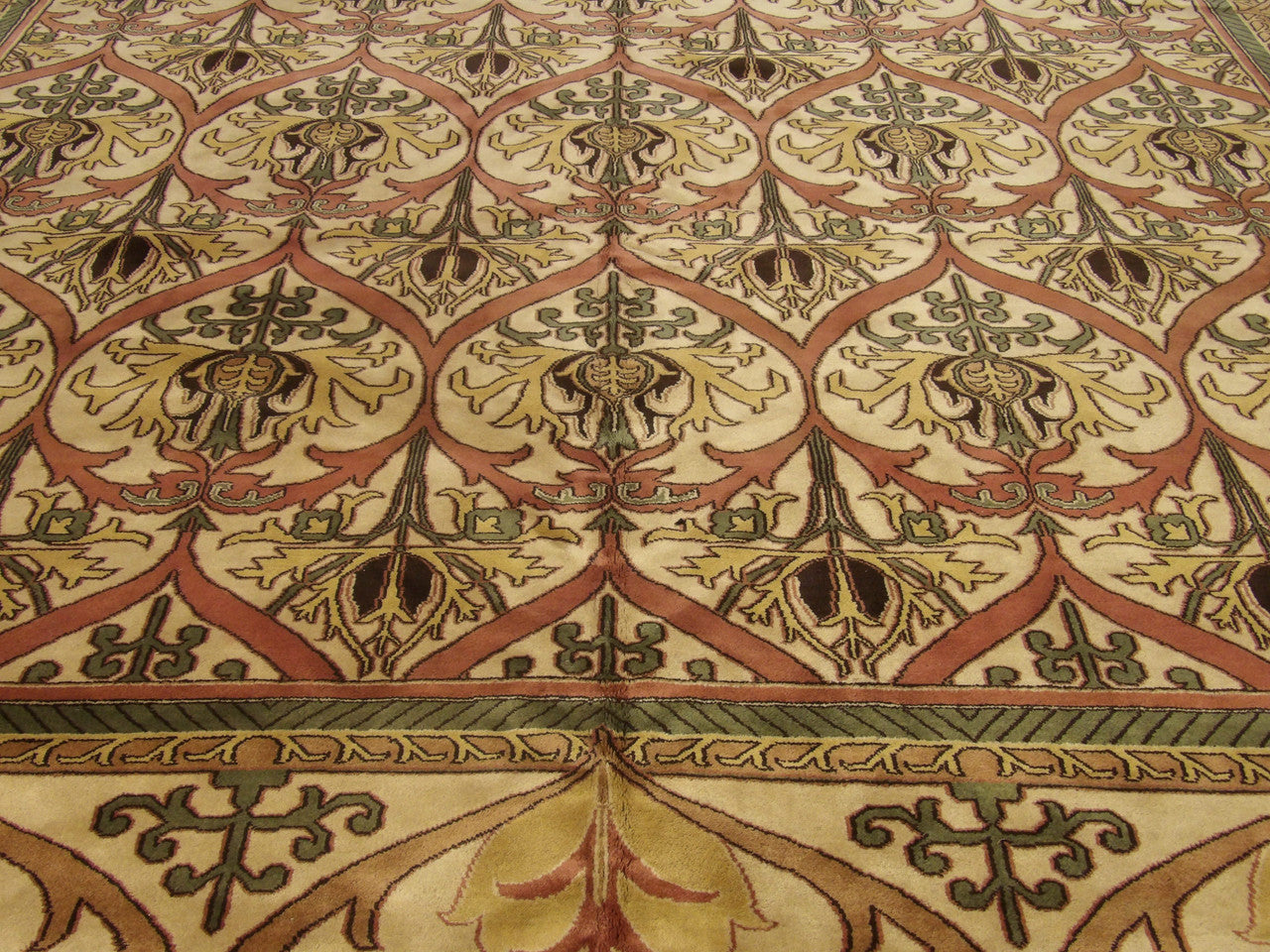 Tibetan damask rug border detail, beige