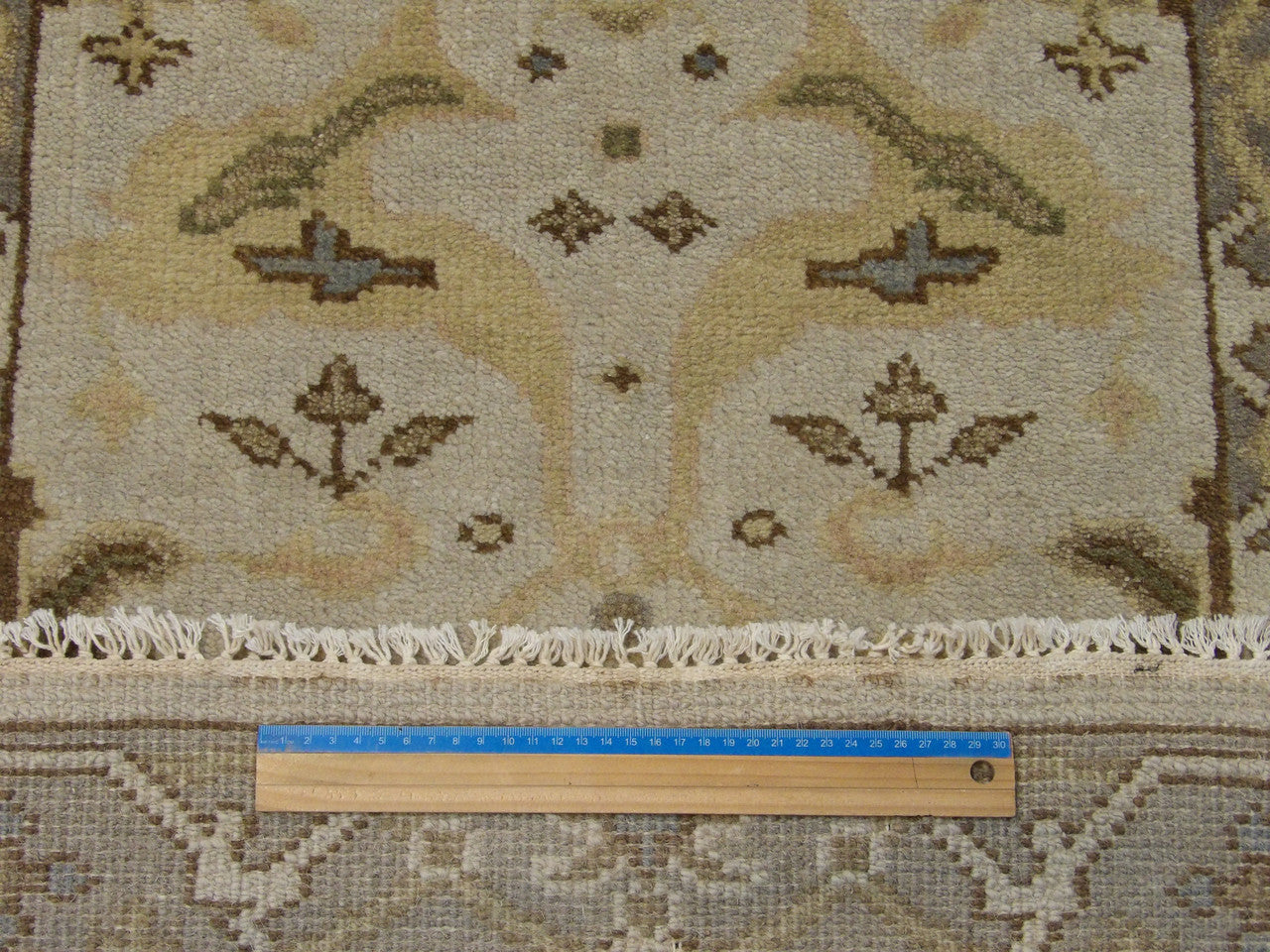 Full view of Turkish Oushak hand-knotted wool runner