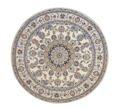 Traditional Indo Nain hand-knotted wool rug in Beige, full view