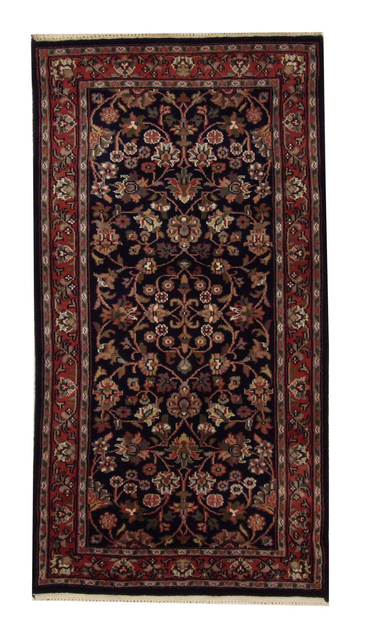 Traditional Indo Kashan hand-knotted wool rug in Blue, full view