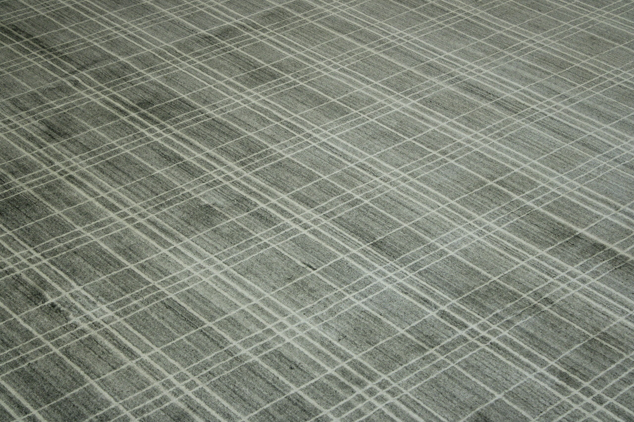 Gray & Beige Modern Lines Design rug in room setting