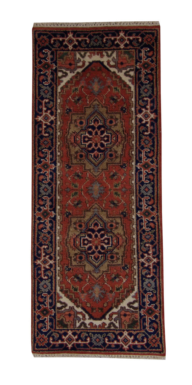 Rust 2'5" x 6'0" Tribal Indo Heriz Hand knotted Wool Rug - Sku: w20298