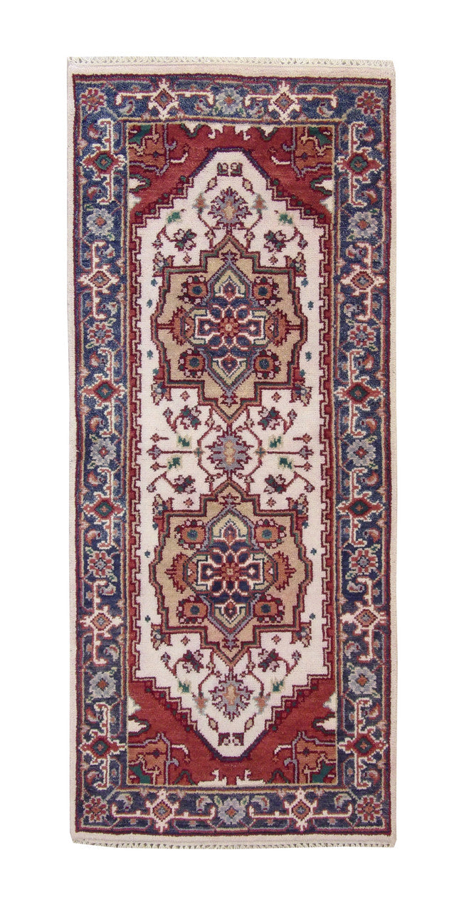 Beige 2'7" x 6'1" Tribal Indo Heriz Hand knotted Wool Rug - Sku: w20297