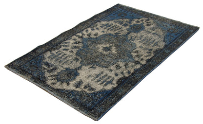 Close-up of wool pile, Blue & Beige rug