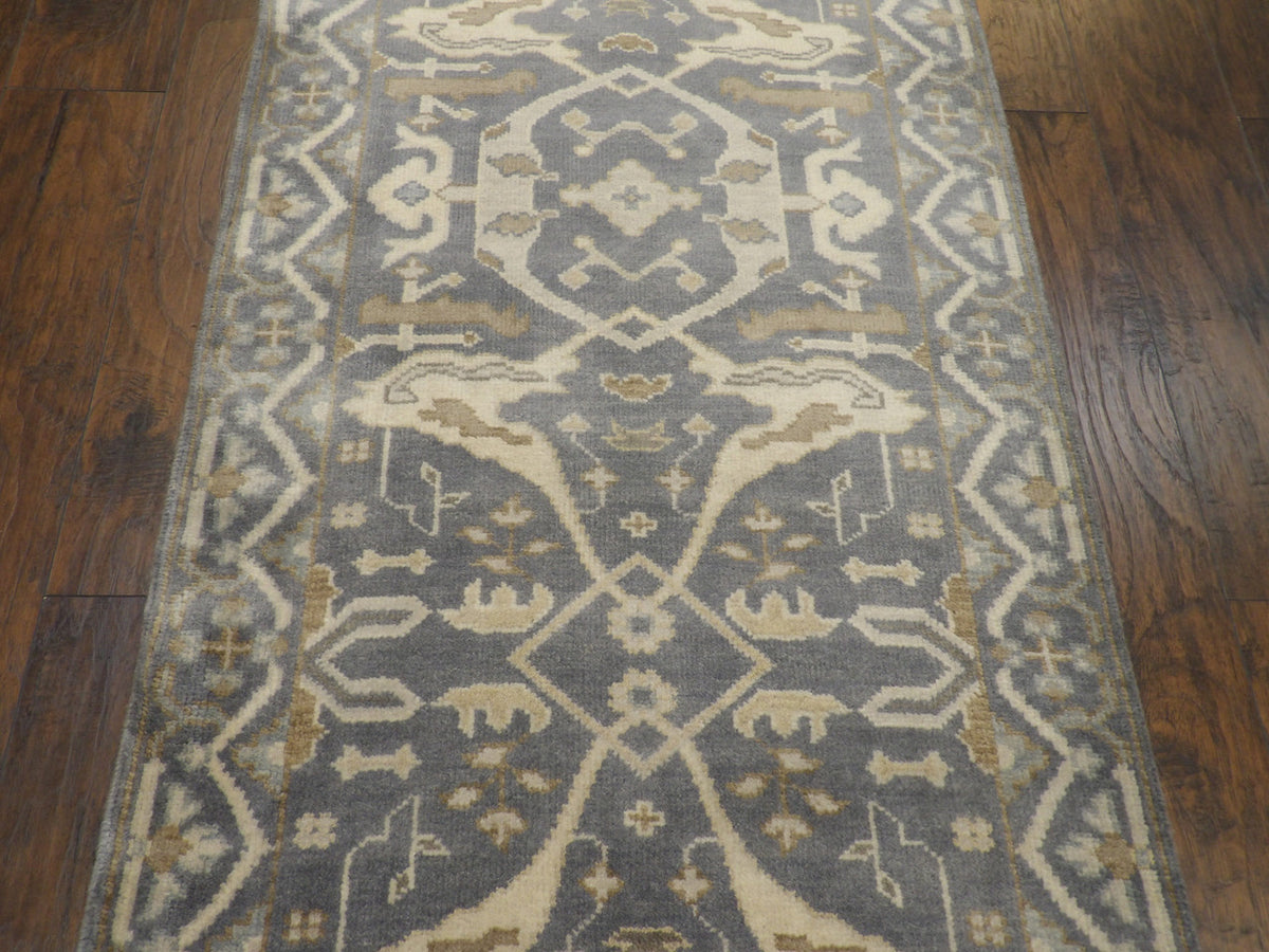 Back of Oushak hand-knotted runner