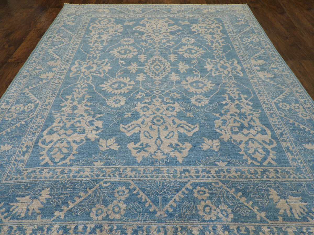Back of hand-knotted Oushak Chobie rug showing construction