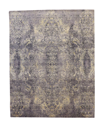 Modern Ikat Design hand-knotted wool rug in Blue & Multi-Color, full view