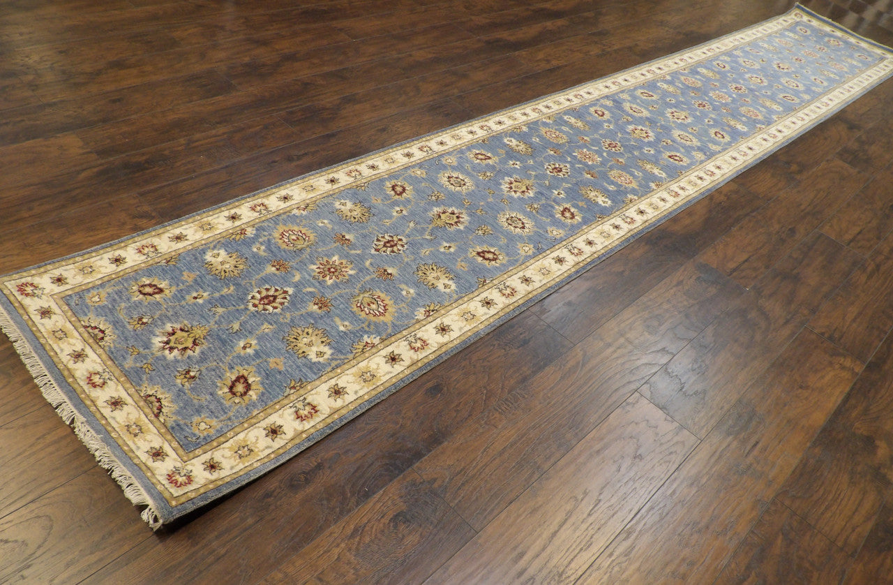 Kashan Oushak / Peshawar hand-knotted wool runner in Blue, 2'8" x 16'2", SKU w1166