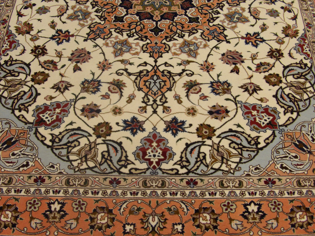 Fine Persian Qum rug border detail