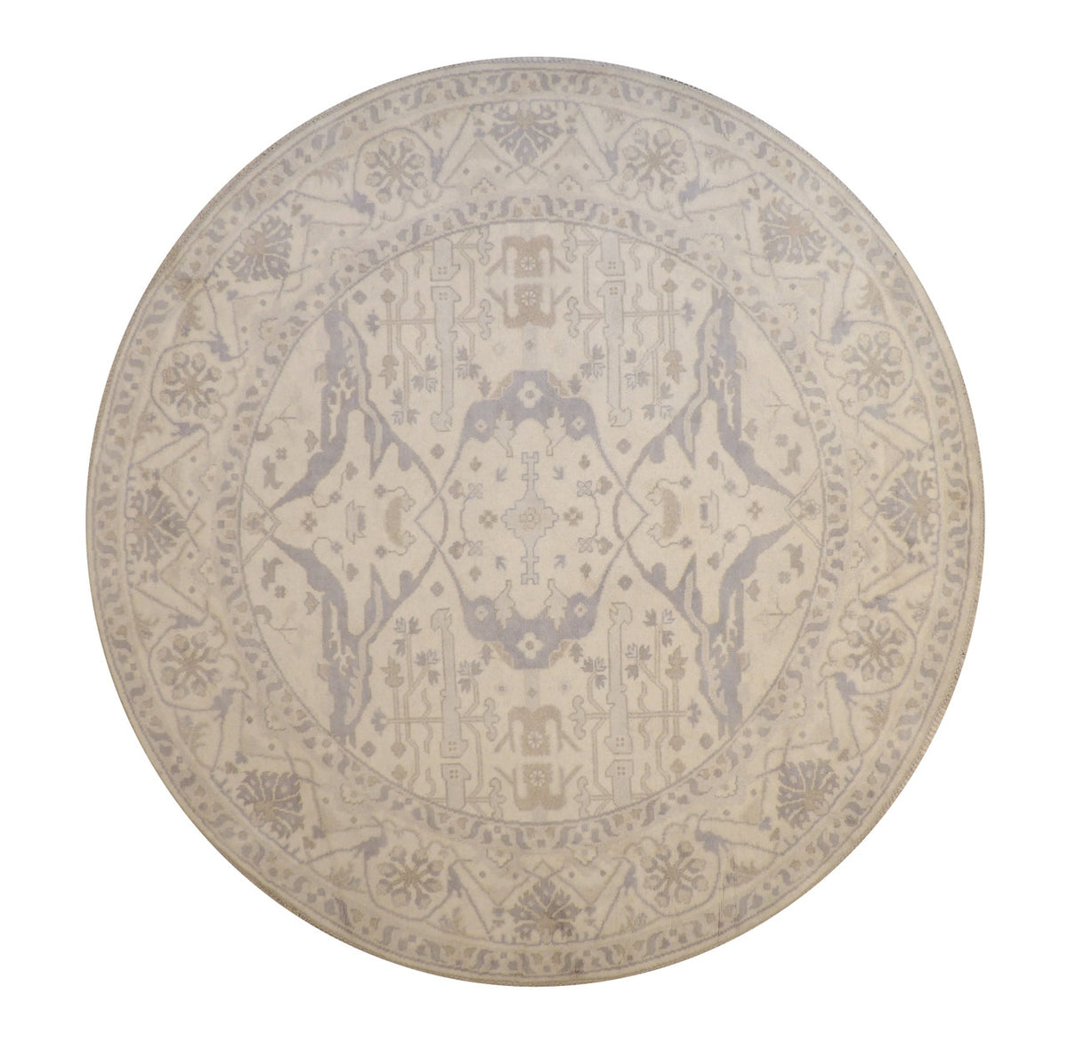 Oushak Indo Ziegler hand-knotted wool rug in Blue & Beige, full view