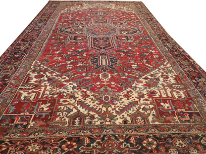 Close-up of wool pile, blue and red rug