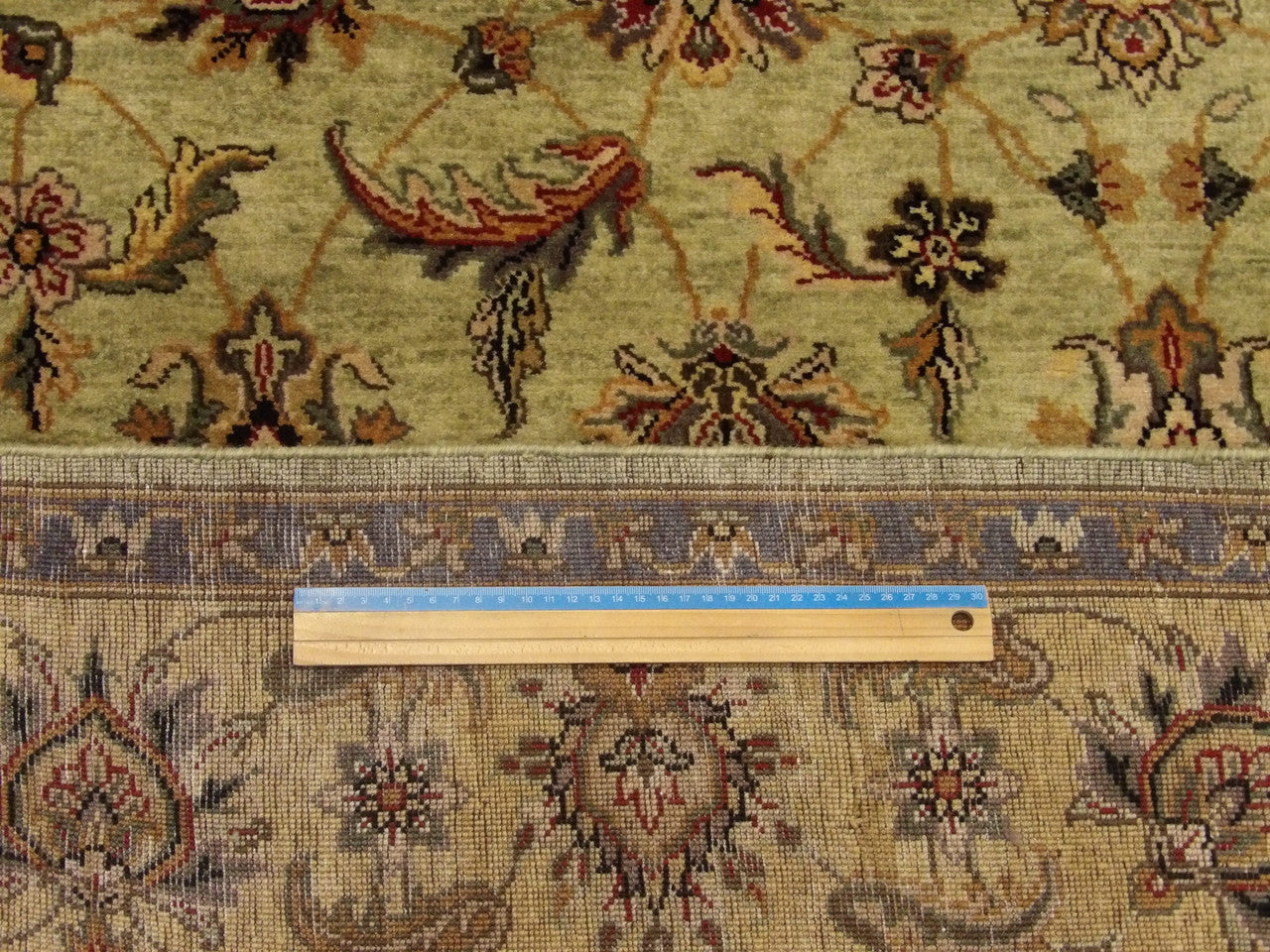Full room view of fine Ziegler tie-dye hand-knotted rug