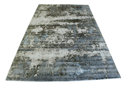 Close-up of silk pile, Blue & White rug