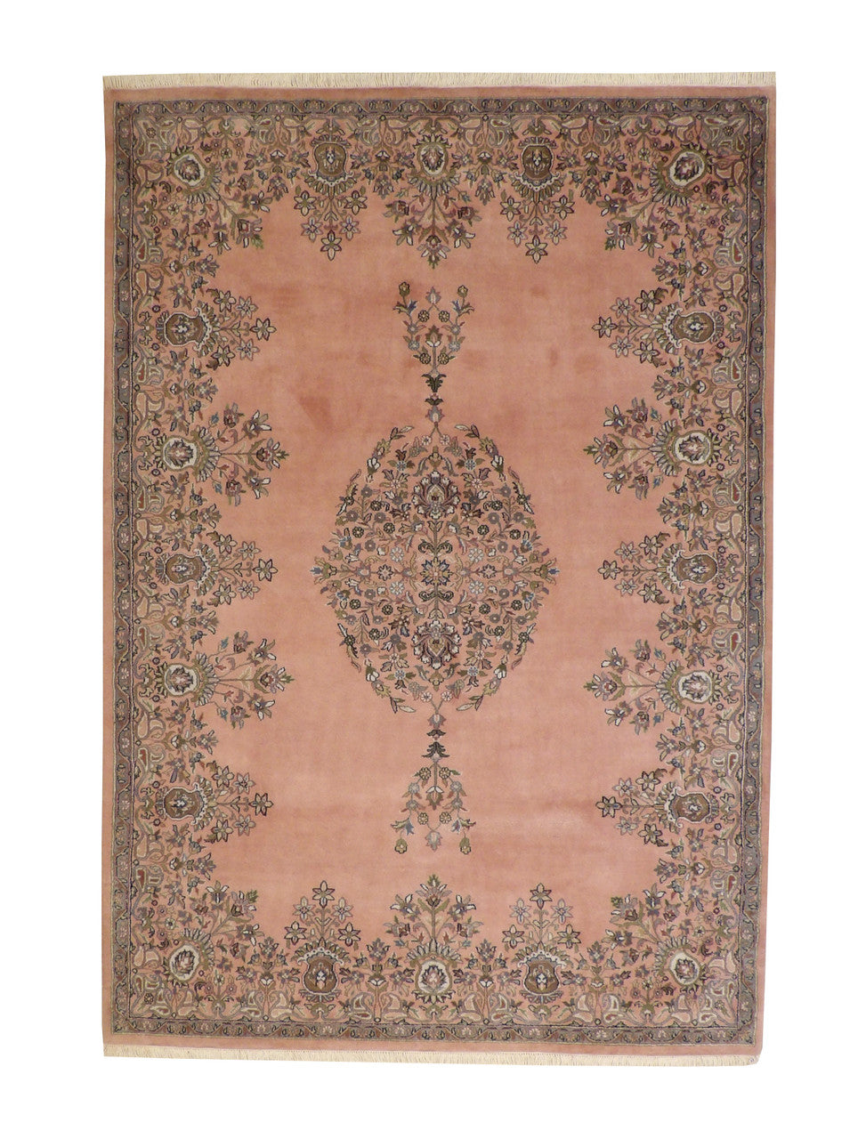 Tribal Abusson hand-knotted wool rug in Beige & Pink, full view