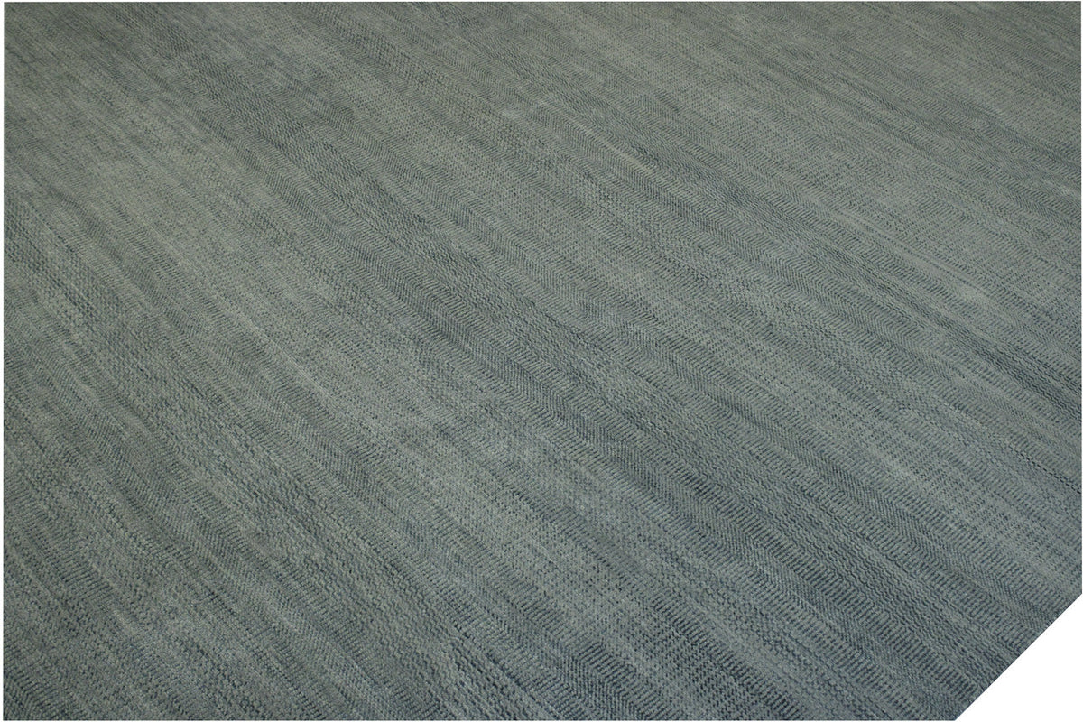 Transitional Grass Design hand-knotted wool rug in Blue, full view