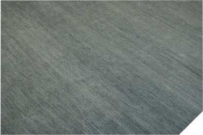 Transitional Grass Design hand-knotted wool rug in Blue, full view