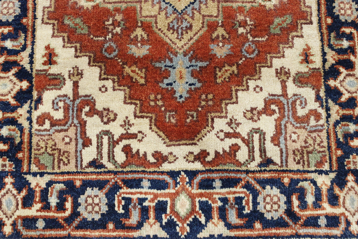 Tribal Heriz rug corner detail