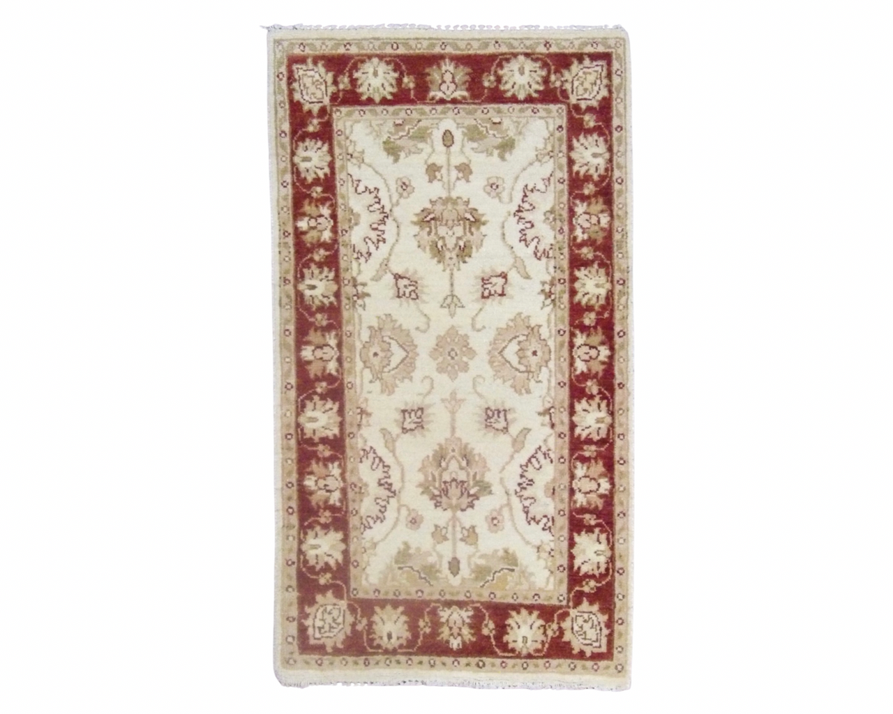 Agra Ziegler hand-knotted wool rug in beige and red, full view, 2x4
