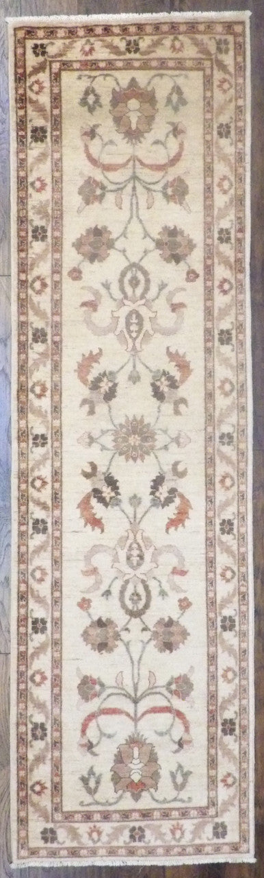 Oushak Chobi hand-knotted wool runner in beige, full view