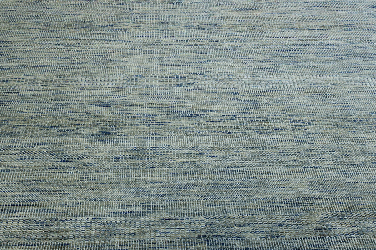 Modern Grass Design hand-knotted wool rug in Blue & Gray, full view