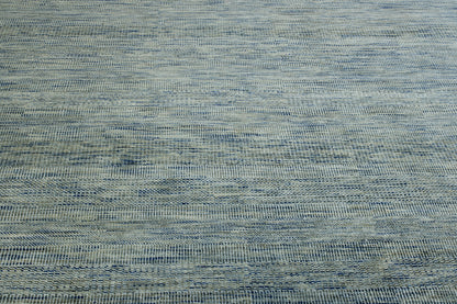 Modern Grass Design hand-knotted wool rug in Blue & Gray, full view