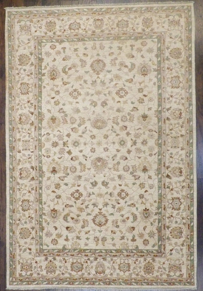 Oushak Chobi Natural Dye Antique Wash hand-knotted wool rug in Beige, full view