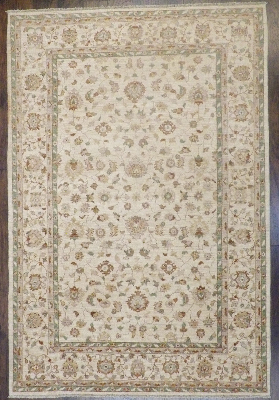 Oushak Chobi Natural Dye Antique Wash hand-knotted wool rug in Beige, full view