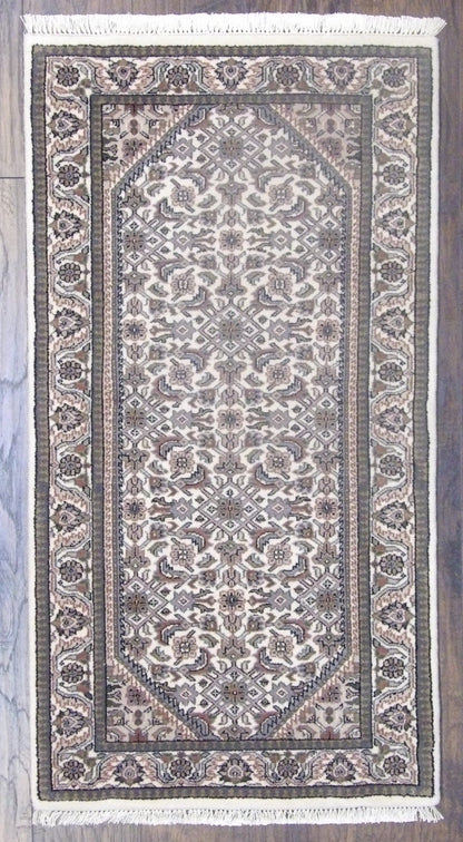 Fine Persian Mir Herati hand-knotted wool rug in Ivory, full view