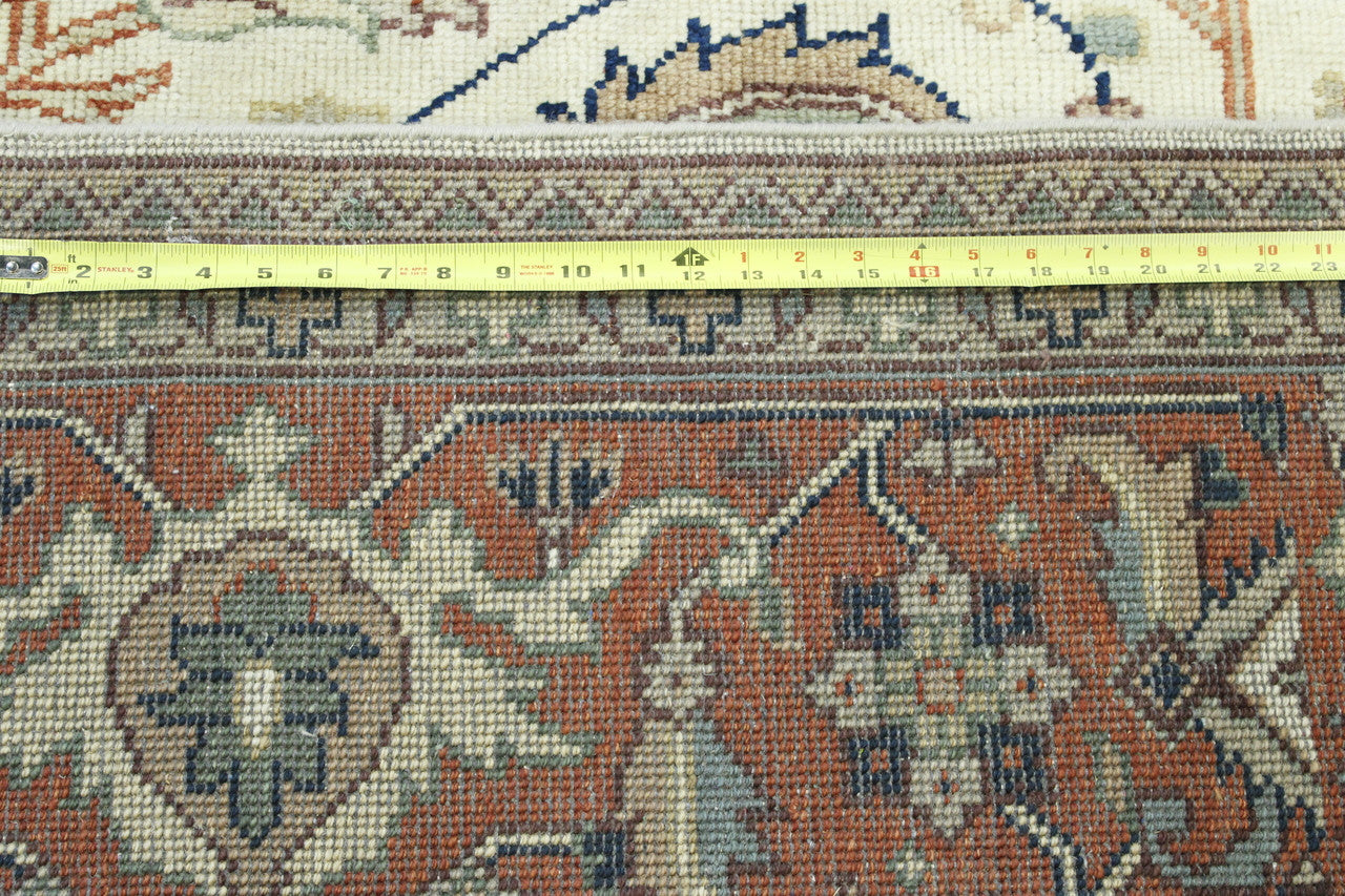Close-up of wool pile, Beige & Rust rug
