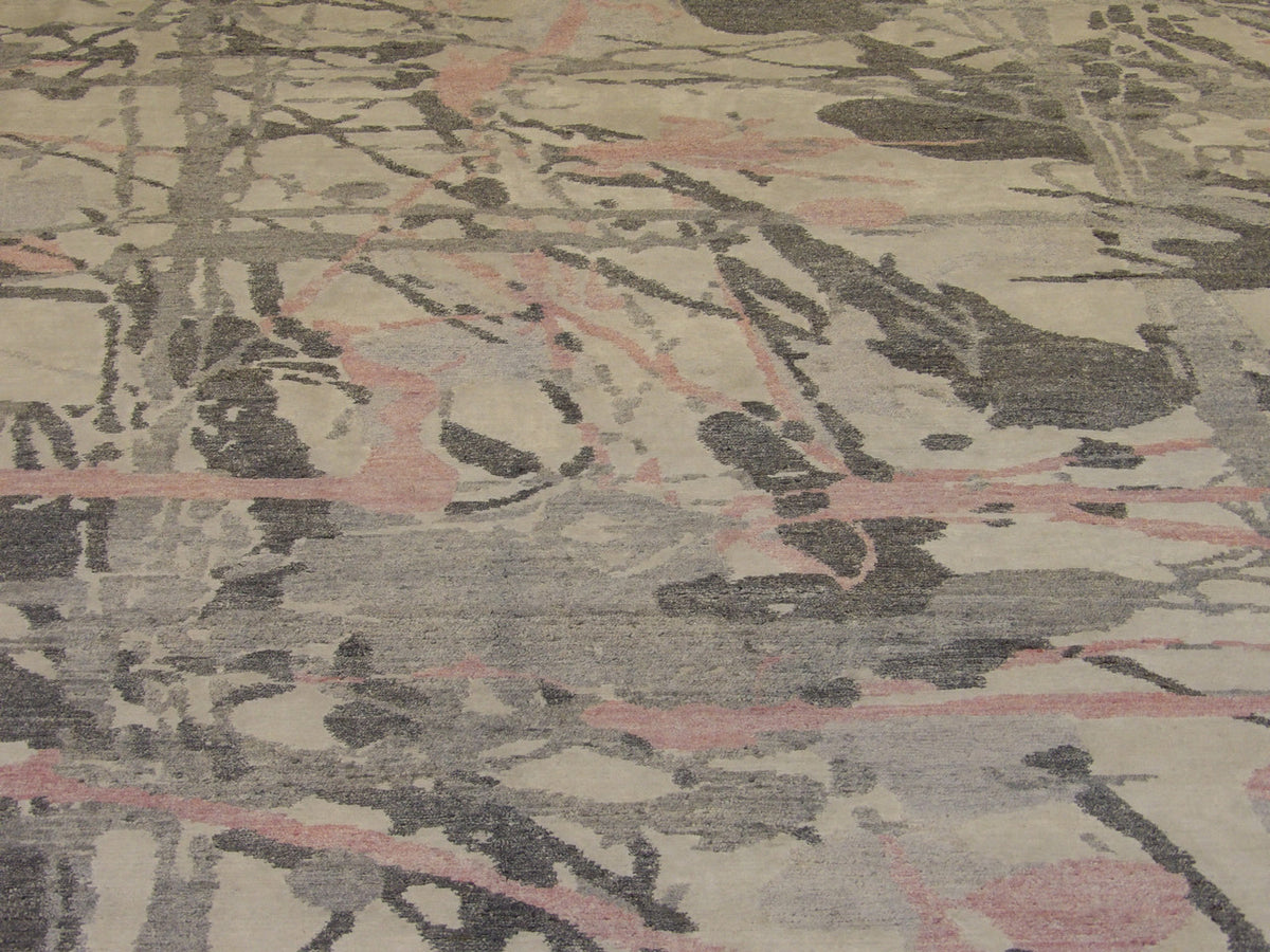 Back of Modern Oxidized Abstract Design hand-knotted rug