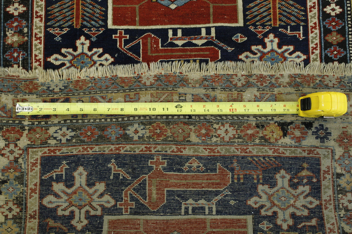 Blue & Red Traditional Antique Vintage Hamadan rug in room setting