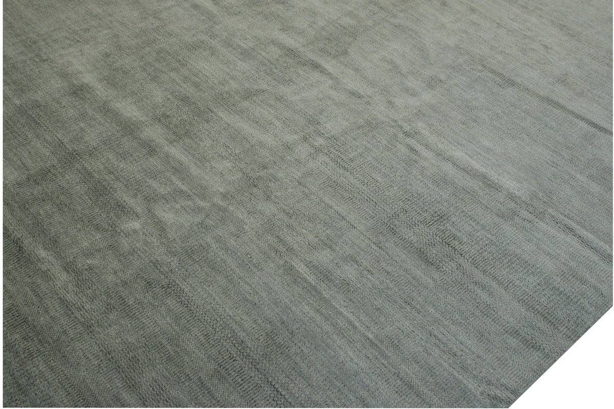 Transitional Grass Design hand-knotted wool rug in Gray, full view