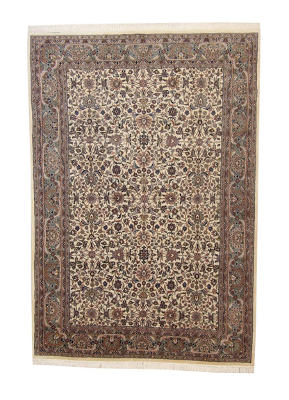 Traditional Mir Design hand-knotted wool rug in Gray & Beige, full view