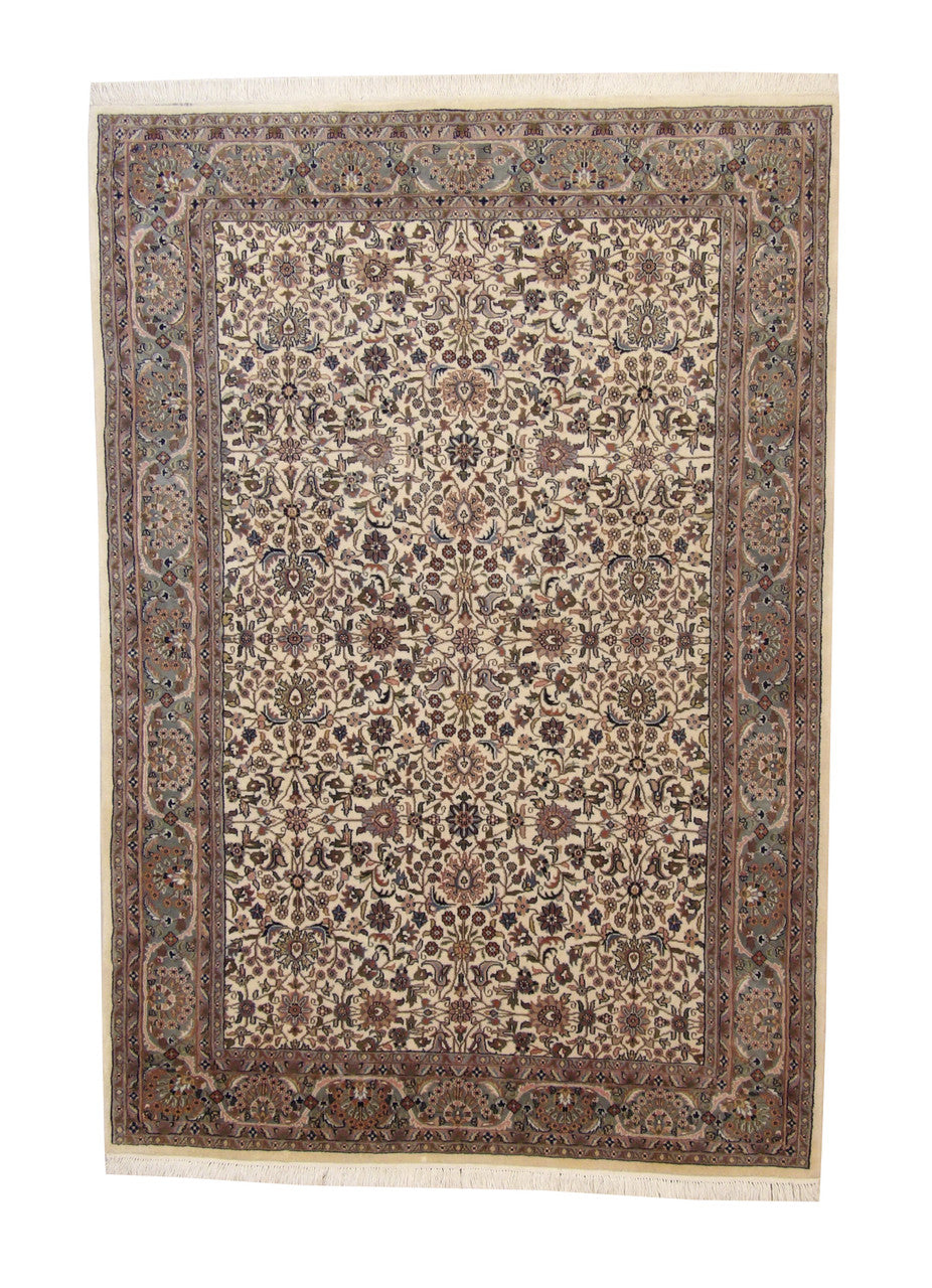 Traditional Mir Design hand-knotted wool rug in Gray & Beige, full view