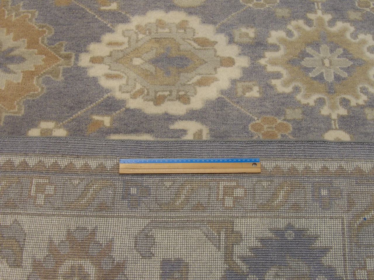 Full room view of Turkish Oushak hand-knotted rug