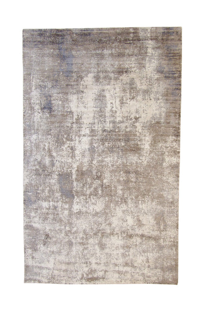 Modern Abstract Design hand-knotted silk rug in Brown & White, full view