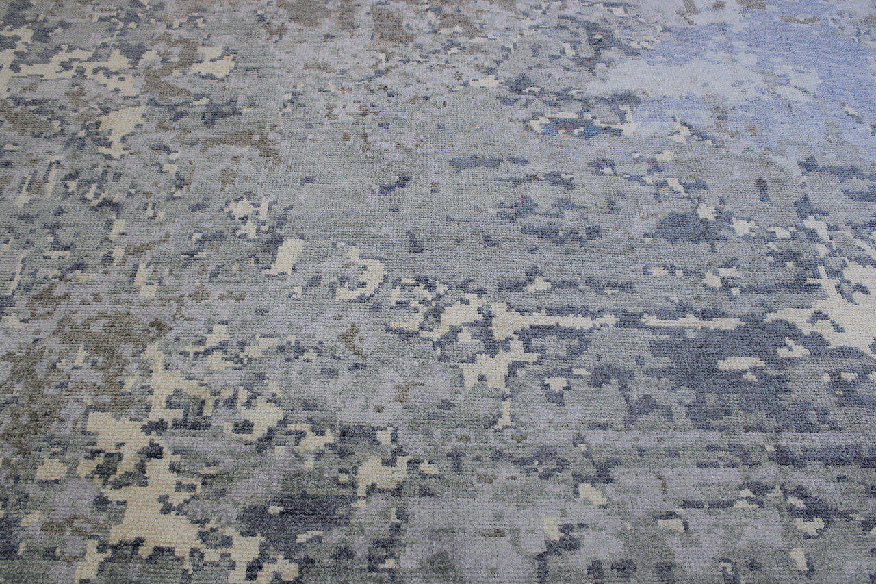 Back of Modern Abstract Distress Design hand-knotted rug