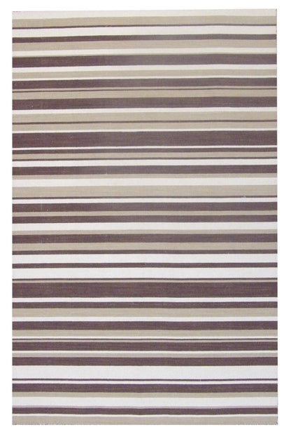 Coastal Flat Weave Indoor/Outdoor Beach hand-knotted wool rug in Brown & Beige, full view