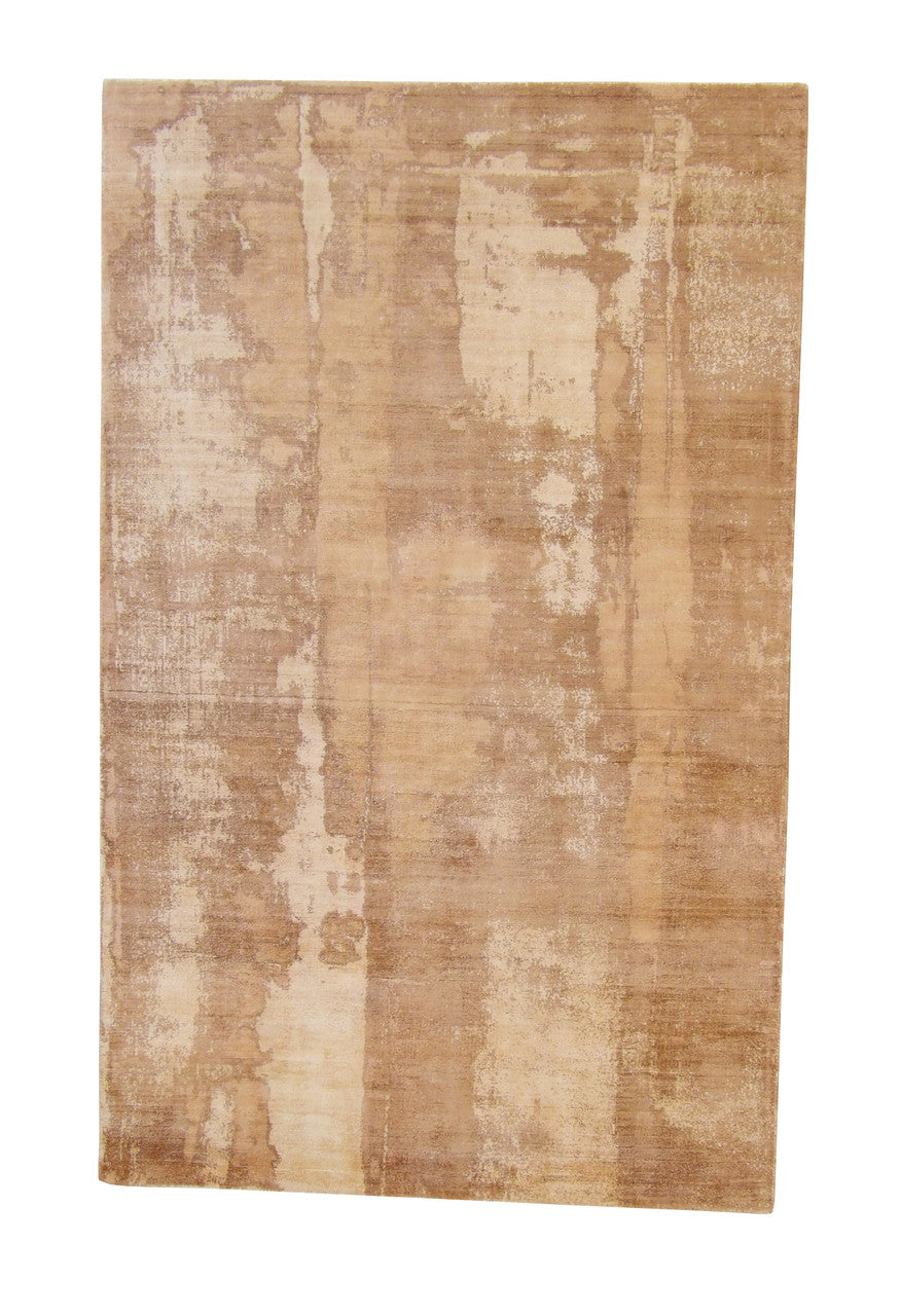 Modern Abstract Design hand-knotted silk rug in Rust, full view