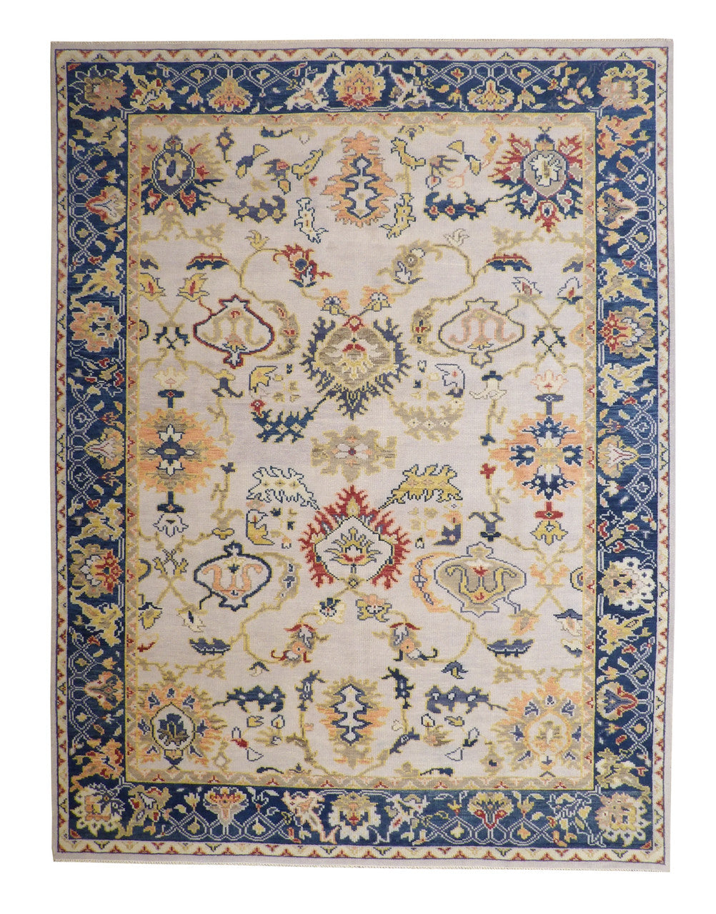 Oushak Colorful Ziegler hand-knotted wool rug in Blue & Beige, full view
