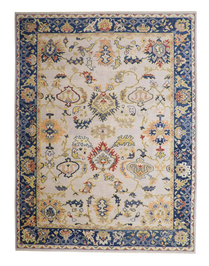 Oushak Colorful Ziegler hand-knotted wool rug in Blue & Beige, full view
