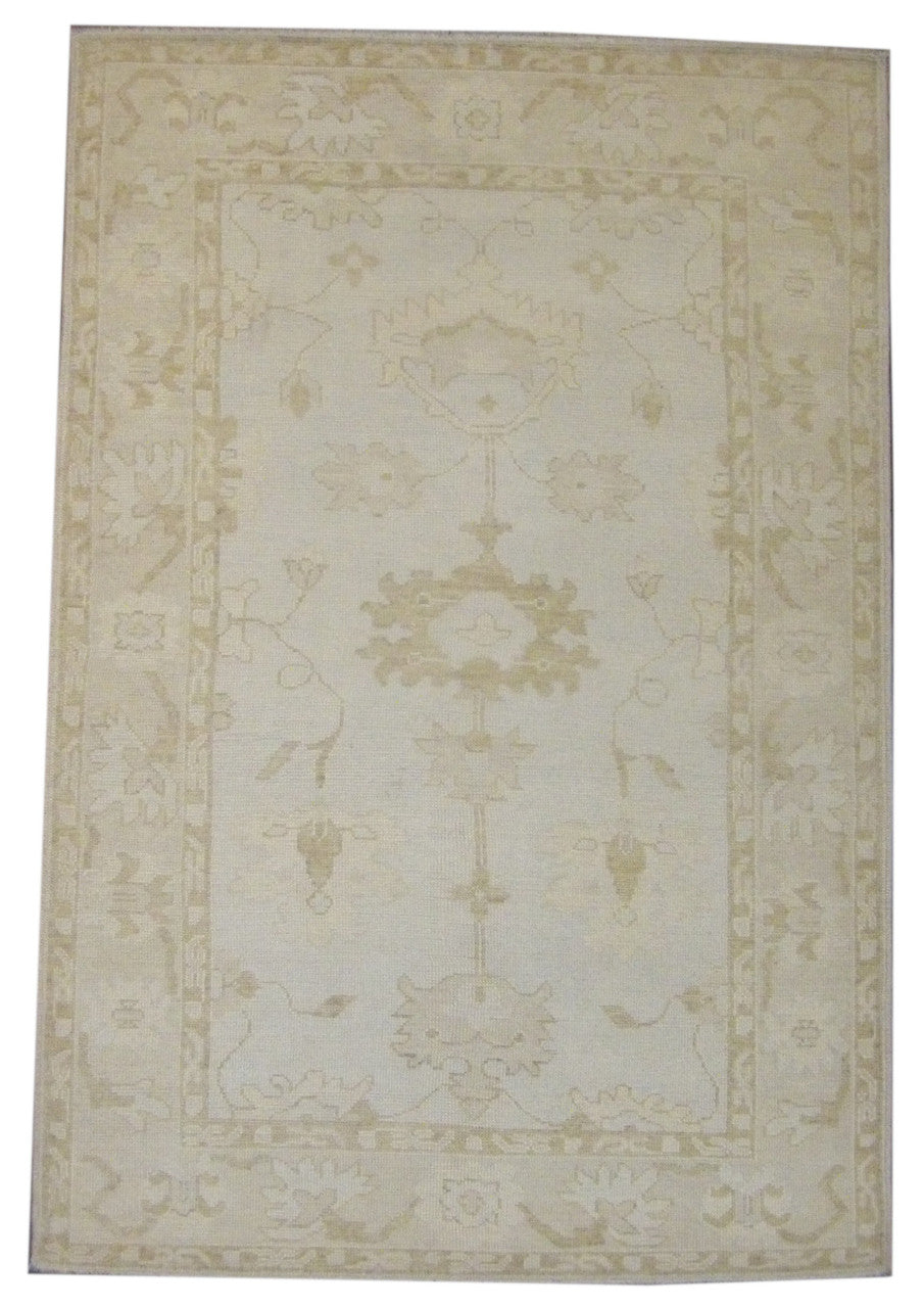 Turk Oushak Natural Dye hand-knotted wool rug in Beige & Rust, full view