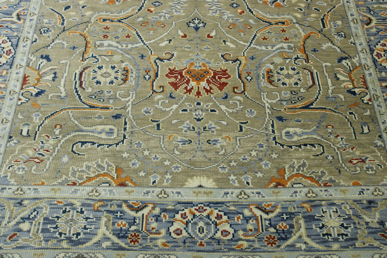 Back of Oushak Colorful Ziegler hand-knotted rug
