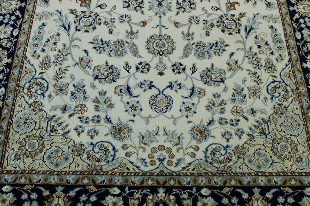 Close-up of wool pile, Blue & Beige rug