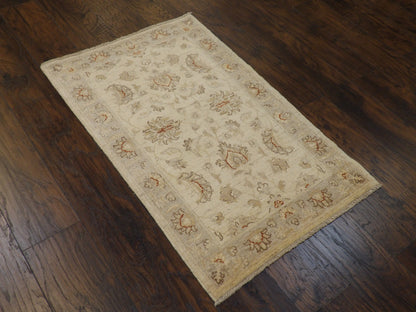Beige and blue Oushak Chobie rug in an entryway setting