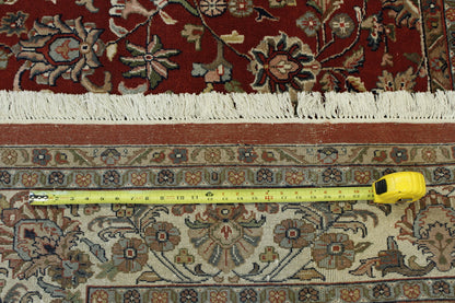 Traditional Mashad Design hand-knotted wool rug in Blue & Red, full view