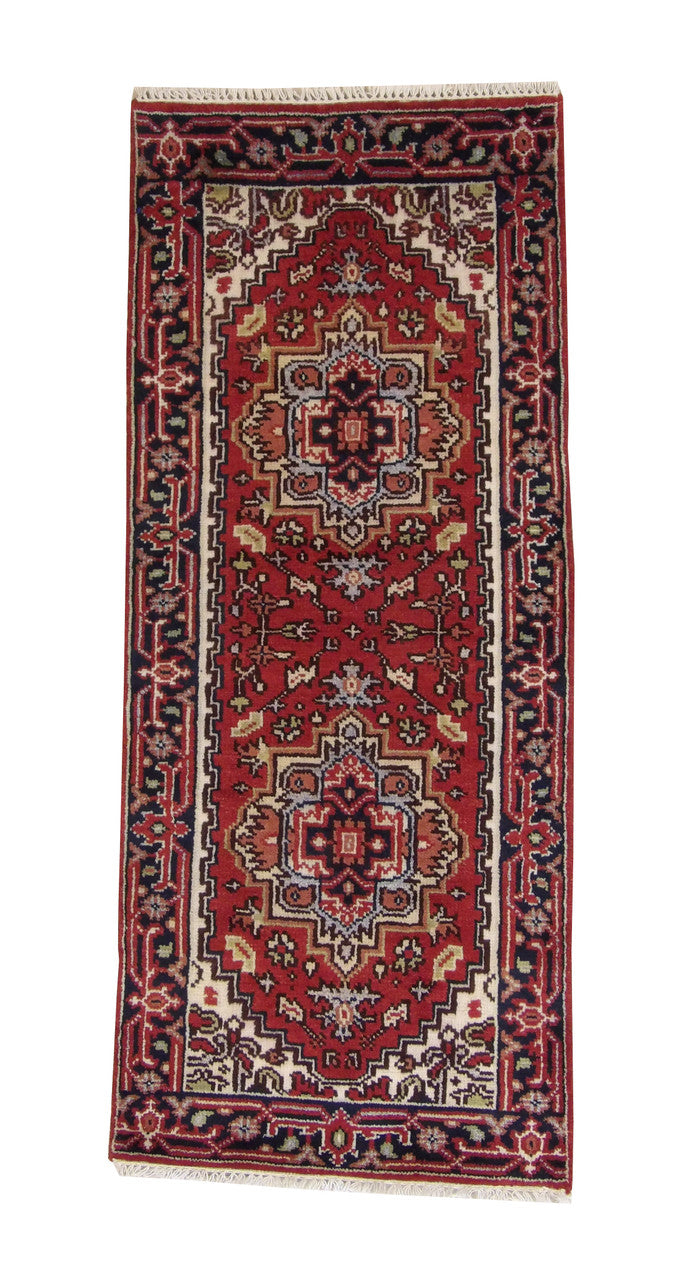 Tribal Indo Heriz hand-knotted wool rug in Red, full view