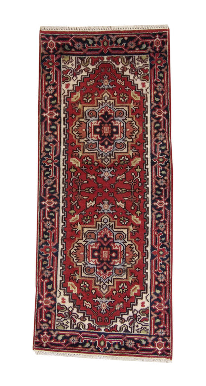 Tribal Indo Heriz hand-knotted wool rug in Red, full view
