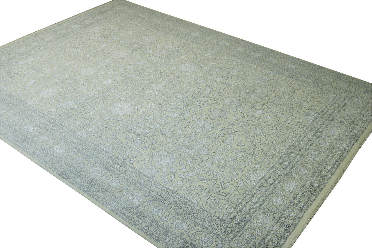 Close-up of wool-silk pile, Blue & White rug